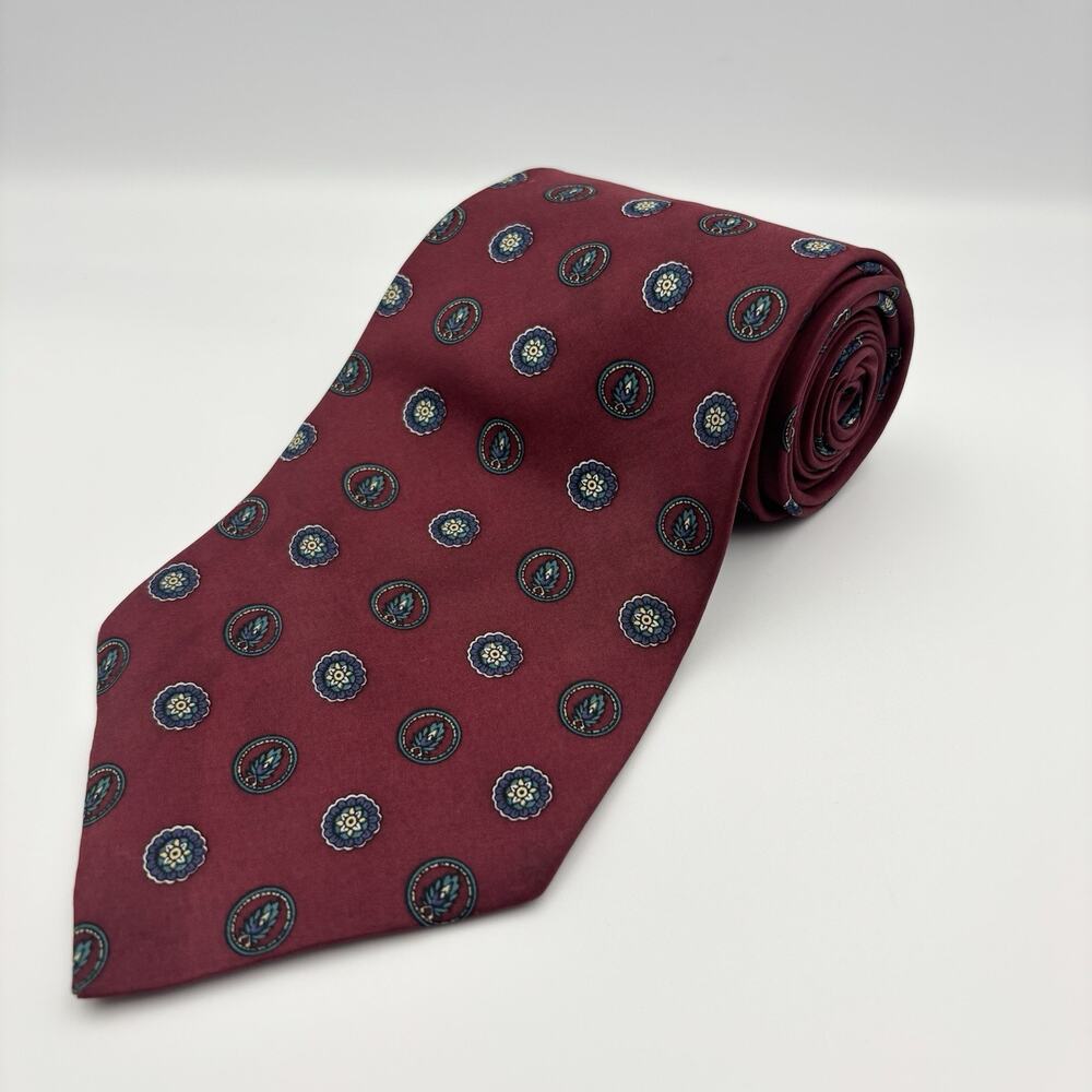 Vintage Liberty of London Mens Silk Burgundy Geometric Medallion USA Made